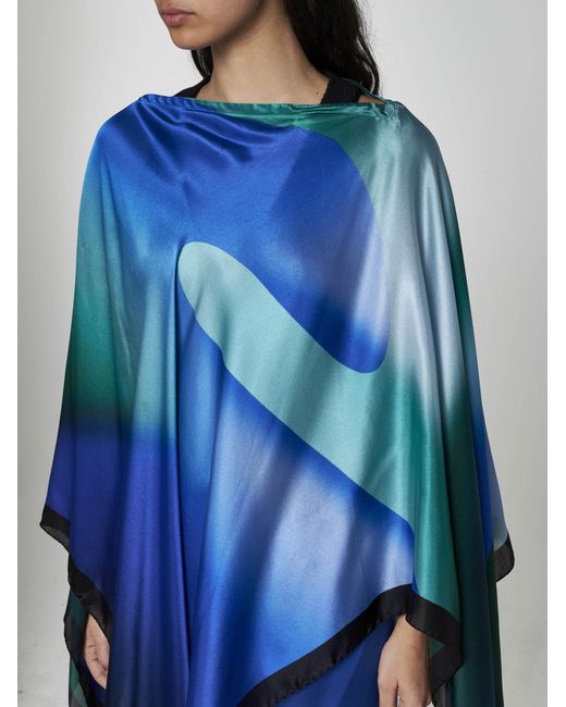 Giorgio Armani Blue Print Silk Poncho