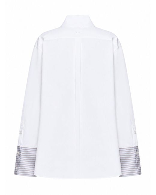 Prada Abbigliamento White Poplin Oversized Shirt With Striped Cuffs