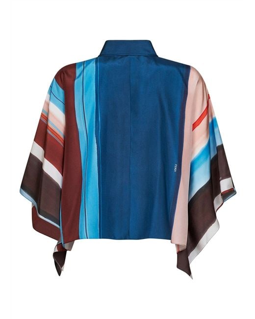 Fendi Blue Cropped Silk Shirt Venetian Stripes