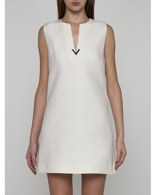 Valentino White Wool And Silk Mini Dress