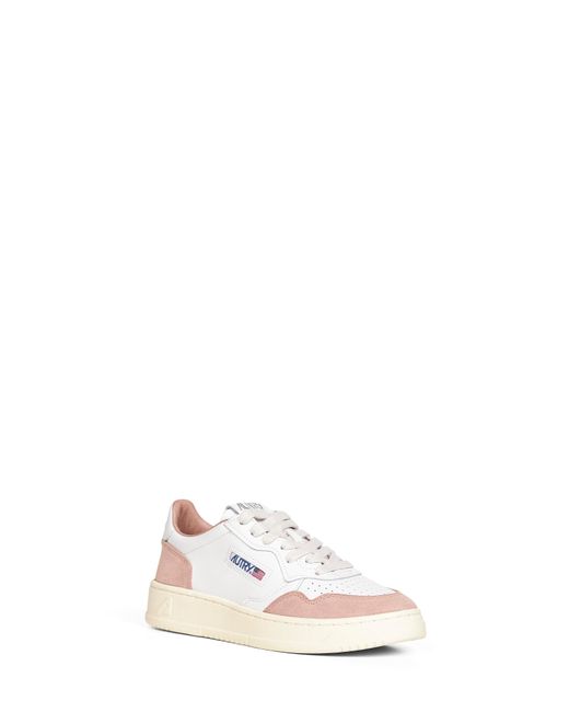 Autry White Leather And Rose Suede Medalist Low Sneakers