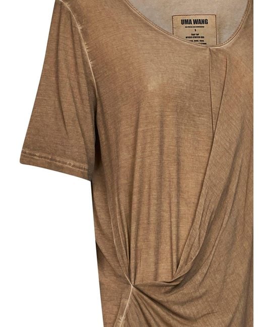 Uma Wang Brown Tan Stretch Jersey Draped Trap Top