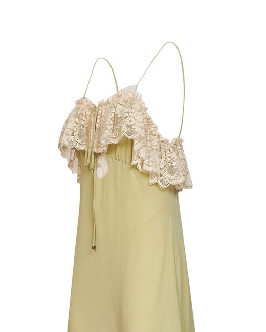 Chloé White Dusty Crêpe De Chine And Lace Long Lingerie Dress