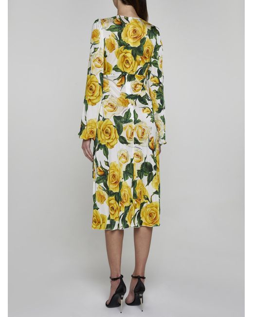 Dolce & Gabbana Yellow Print Silk Midi Dress