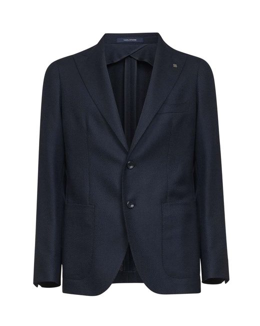 Tagliatore Blue Jacquard Virgin Wool Single-Breasted Blazer for men