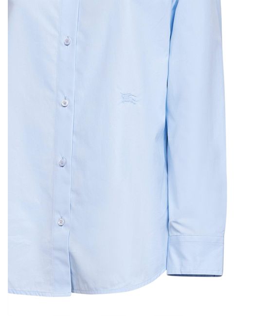 Burberry Blue Light Cotton Poplin Formal Shirt With Check Trims