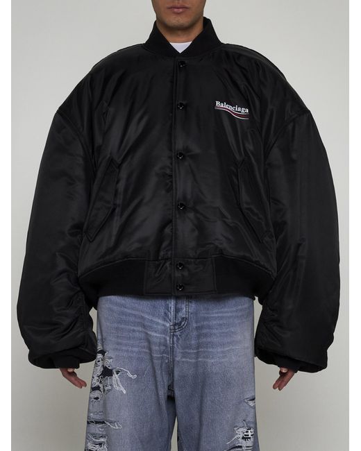 Balenciaga Black Oversized Nylon Varsity Jacket for men