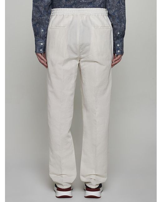 Brunello Cucinelli White Cotton And Linen Trousers for men