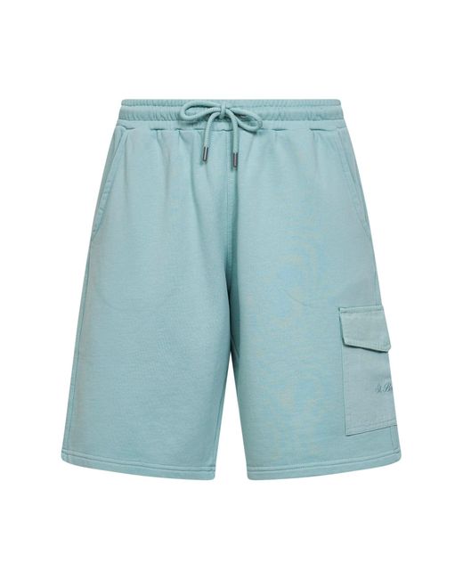 Mc2 Saint Barth Blue Sage Cotton Fleece Argo Cargo Bermuda Shorts for men