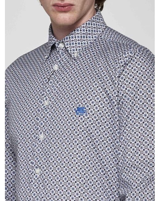 Etro Blue Geometric Print Cotton Shirt for men