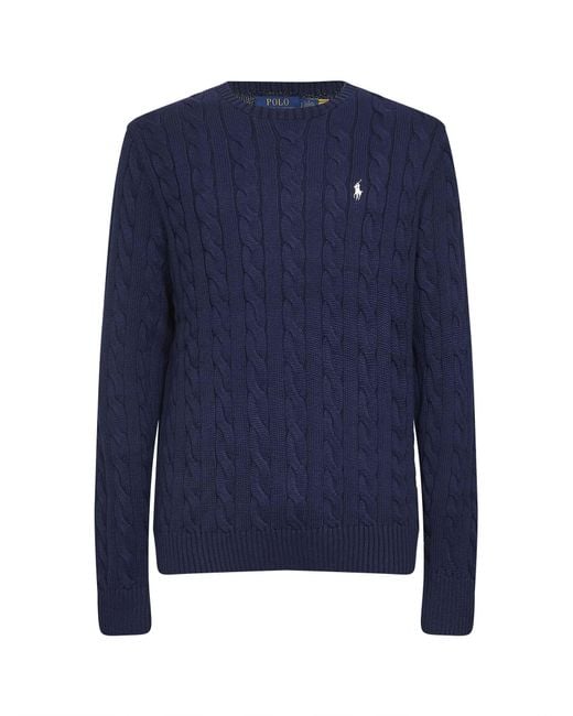 Polo Ralph Lauren Blue Bright Cable Knit Cotton Crewneck Sweater for men