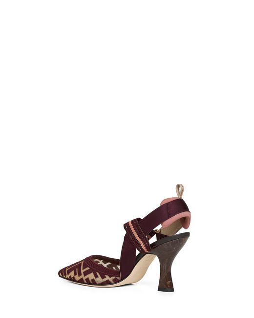 Fendi Red Burgundy Ff Fabric Colibrì Slingback Pumps