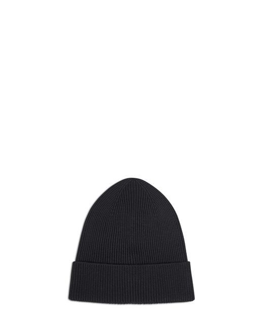 Moncler Black Ribbed Extra-Fine Wool Beanie With Logo for men