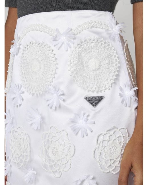 Prada White Embroidered Duchesse Midi-skirt