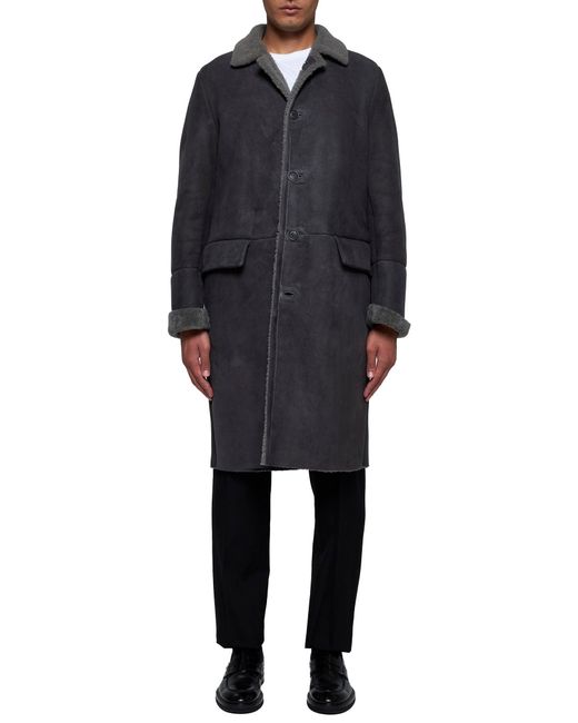 Salvatore Santoro Blue Leather And Shearling Coat for men