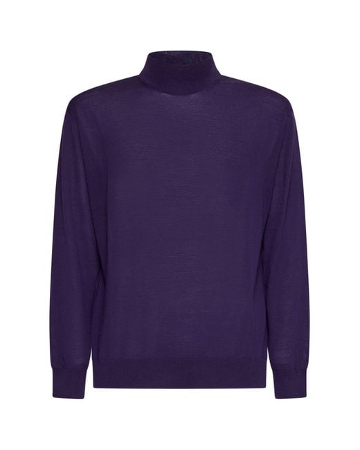D 40 Blue Virgin Wool Mock Neck Sweater for men