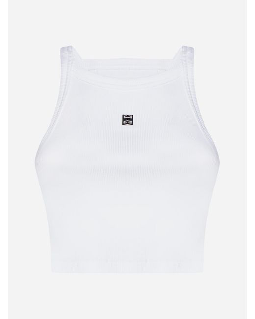 Givenchy White 4g Cotton Cropped Tank Top
