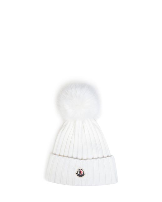 Moncler White Natural Wool Pom-Pom Beanie