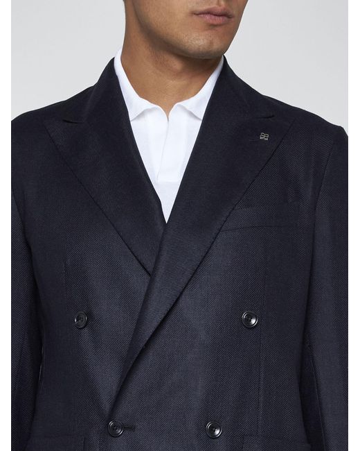 Tagliatore Blue Silk And Wool Double-breasted Blazer for men
