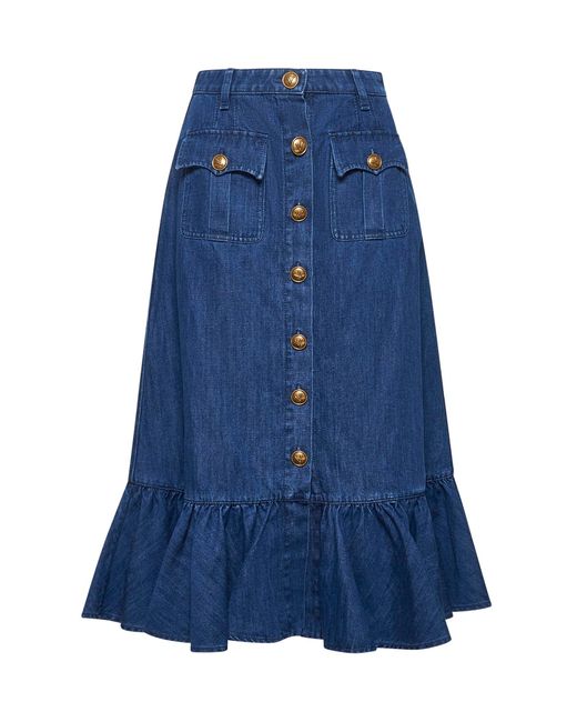 Valentino Blue Lightweight Denim Midi Skirt