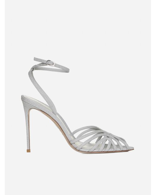 Le Silla White Embrace Lame' Fabric Sandals