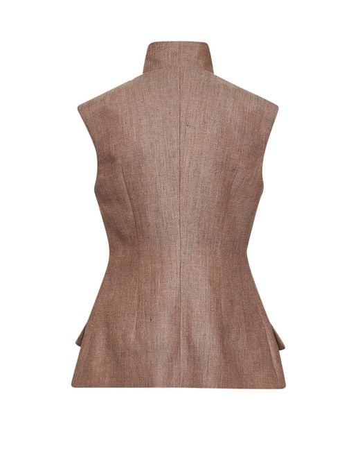 Batakovic Brown Chevron Wool Blend Portofino Asymmetric Vest