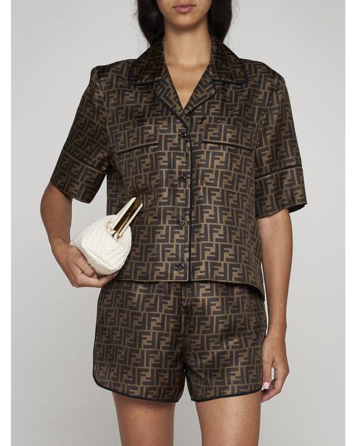 Fendi Multicolor Ff Silk Shirt + Shorts Pajamas Set