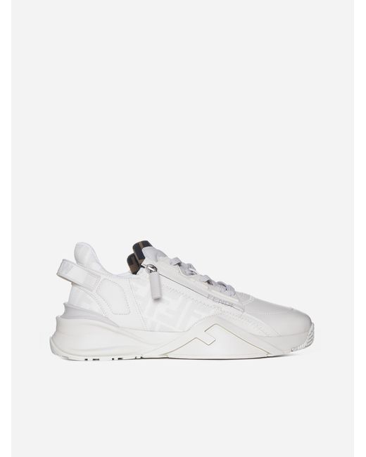 Fendi Flow Leather And Ff Fabric Sneakers in White for Men | Lyst UK