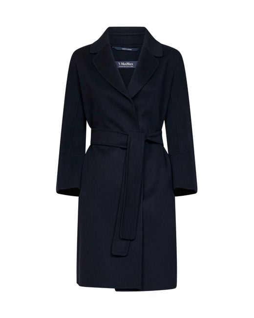 Max Mara Blue Dark Arona Short Belted Coat