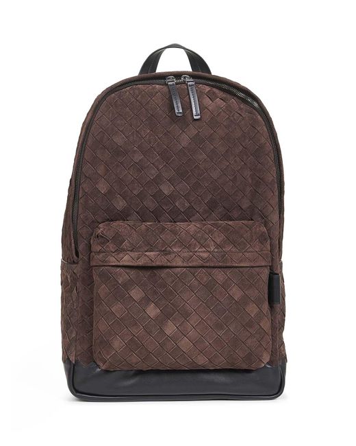 Bottega Veneta Brown Intrecciato Suede Backpack for men