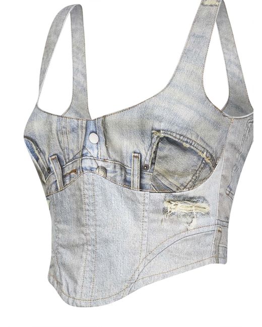 Haikure Gray Denim Trompe L'Oeil-Print Elsie Corset Top