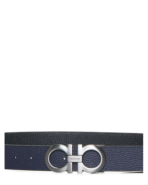 Ferragamo White Leather Reversible Gancini Belt for men