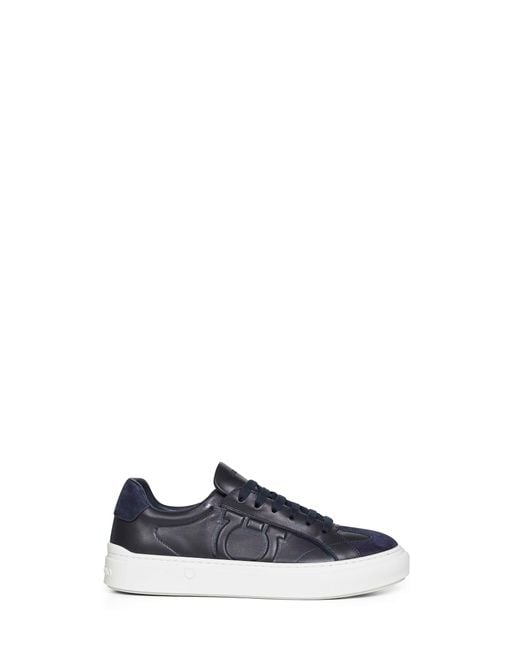 Ferragamo Blue Leather Gancini Sneakers for men