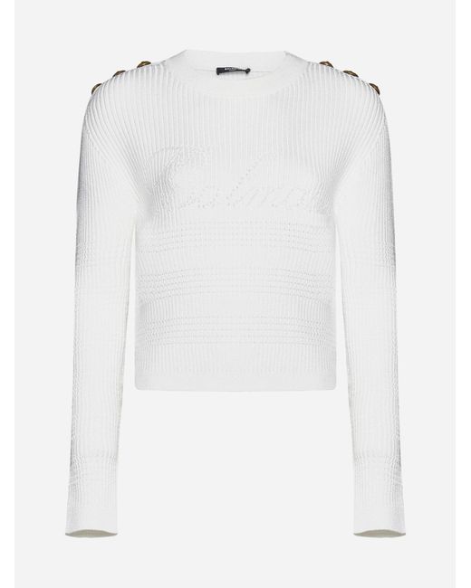 Balmain White Logo Viscose-blend Sweater