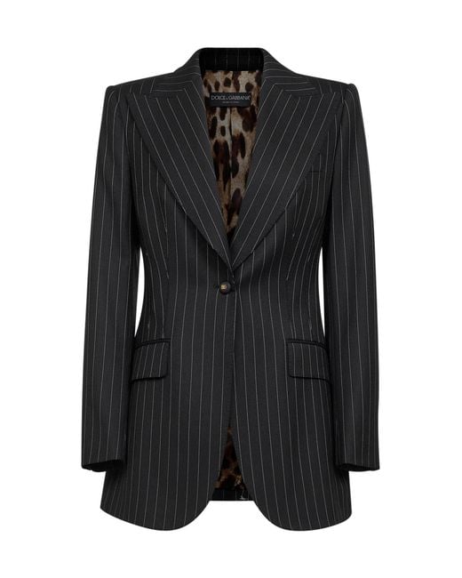 Dolce & Gabbana Black Pinstriped Stretch Wool Single-Breasted Jacket