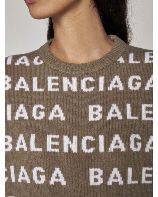 Balenciaga Brown Allover Logo Wool Cropped Sweater