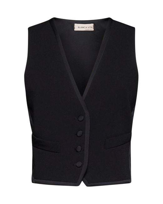 Blanca Vita Black Gymnoca Viscose-Blend Waistcoat