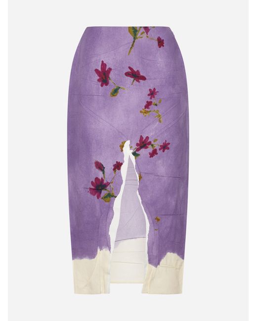 Prada Purple Print Viscose-blend Midi Skirt