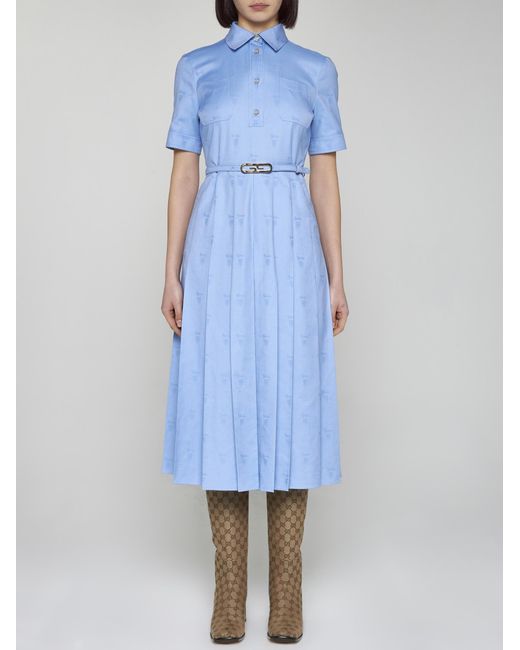 Gucci Blue Cotton Shirt Midi Dress