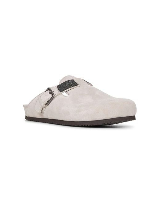 Brunello Cucinelli White Suede Monili Clogs