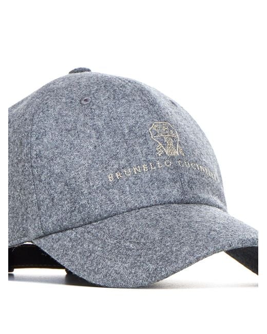 Brunello Cucinelli Gray Wool Baseball Cap for men