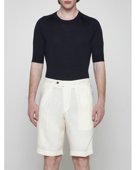 PT Torino White Linen Shorts for men
