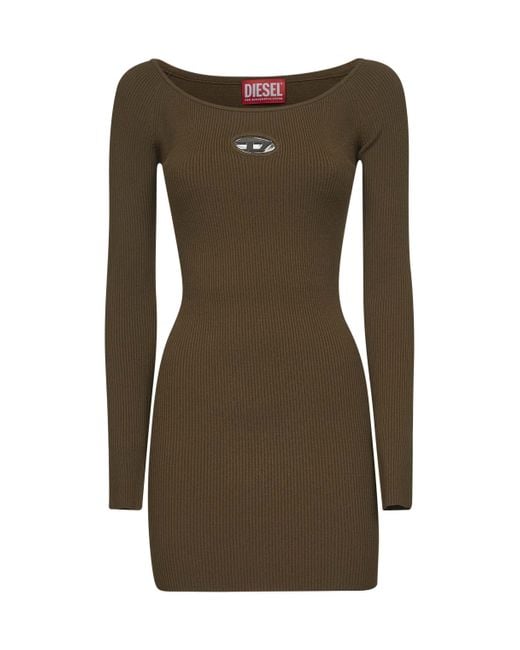 DIESEL Green Ribbed Viscose M-Vera Minidress