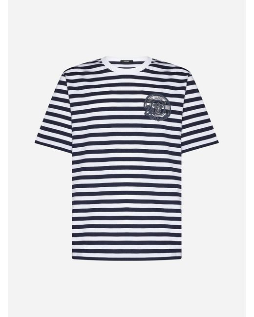 Versace Blue Striped Cotton T-shirt for men