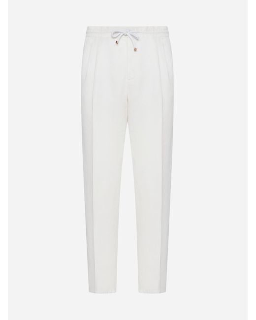 Brunello Cucinelli White Linen And Cotton Trousers for men