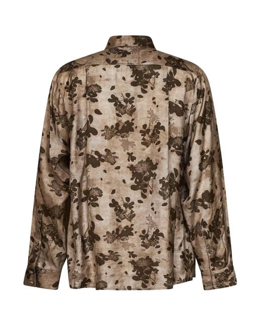 Uma Wang Brown Tan And Floral Moulay Tab Shirt for men