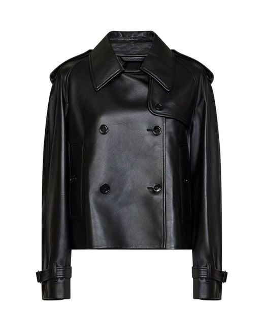 Burberry Black Leather Mayfair Cropped Trench Jacket