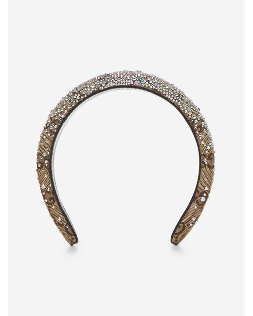Gucci White Beige Crystal-embellished GG Canvas Headband