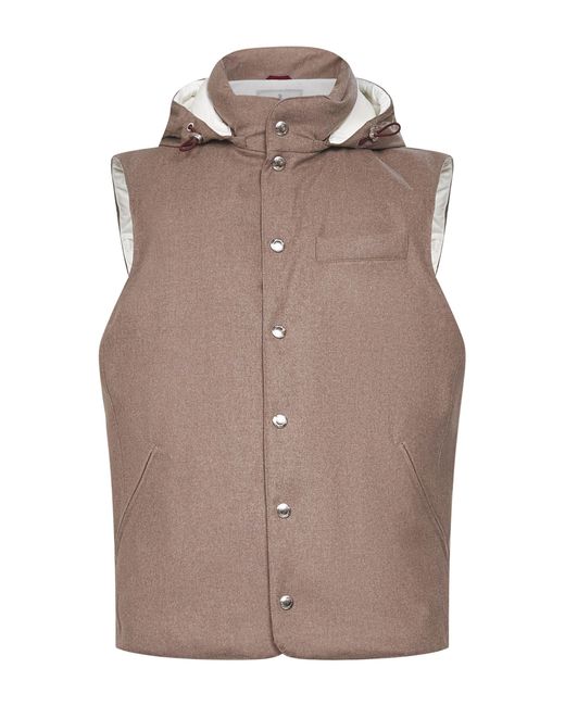 Gilet Imbottito Con Cappuccio di Brunello Cucinelli in Brown da Uomo