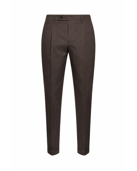 D 40 Gray Stretch Cotton Blend Slim Carrot Trousers for men